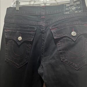 True Religion Men's Jeans in Black with Red Stitching